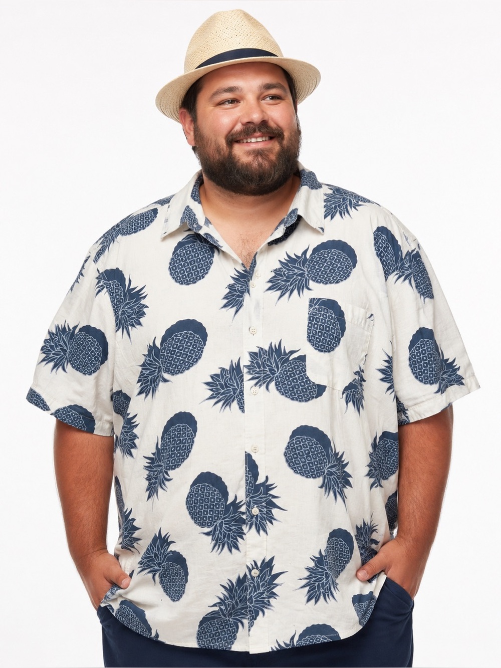 IZOD “Saltwater” Men’s Casual Button Down Shirt in Blue/White Pineapple Sz XXL
